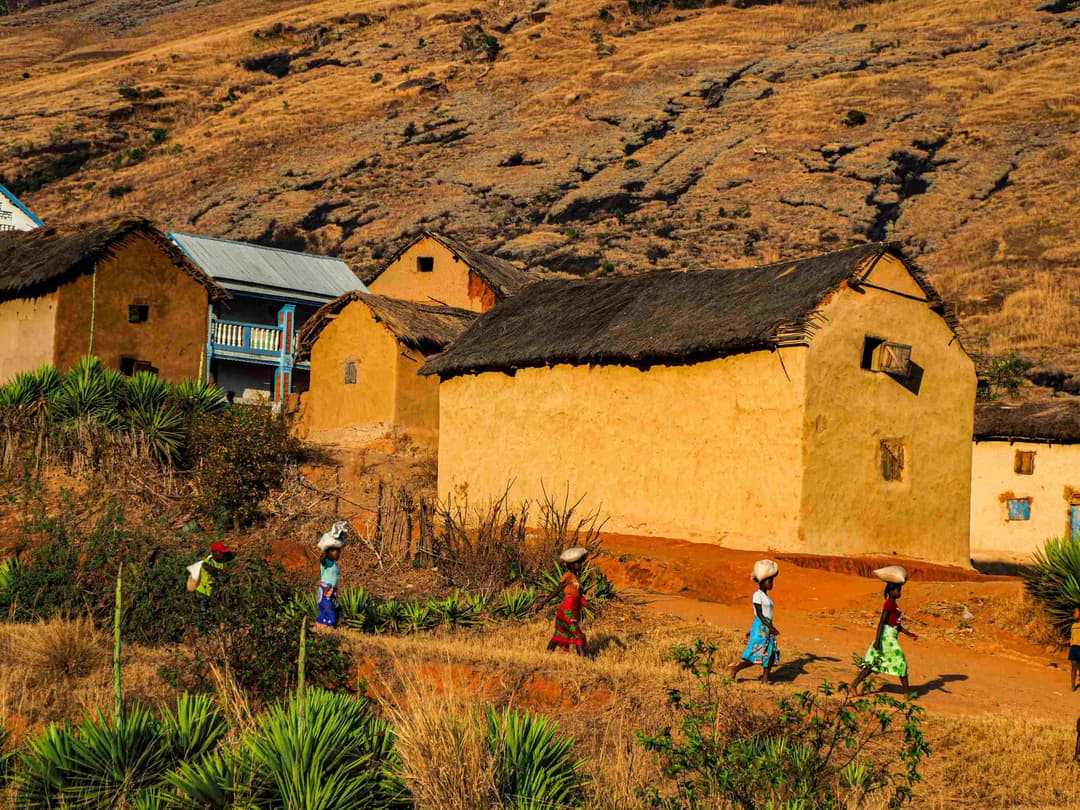 Rural village landscape with traditional houses